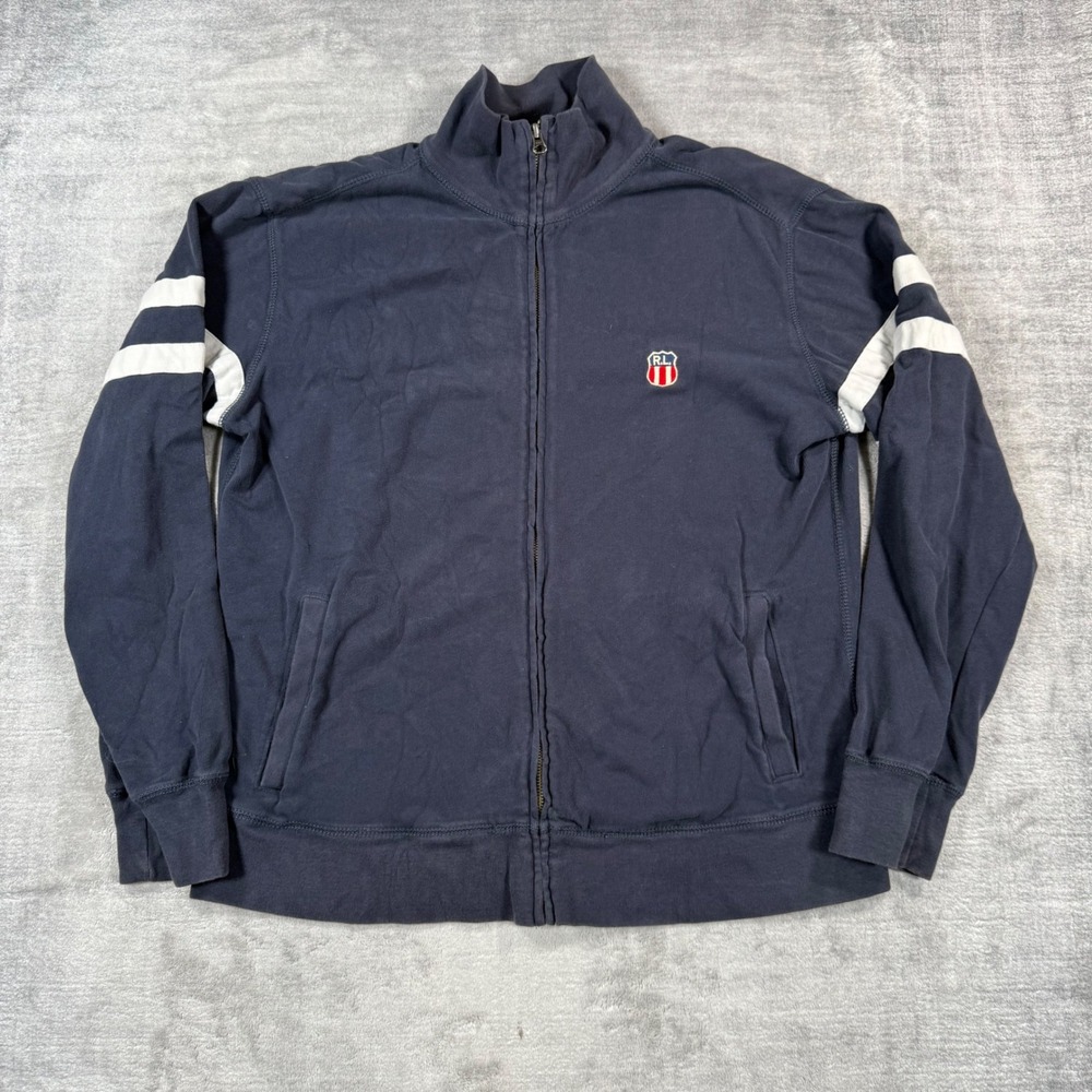 Polo Jeans Co Ralph Lauren Jacket Mens Large Blue Vtg Y2K Track Striped Full Zip